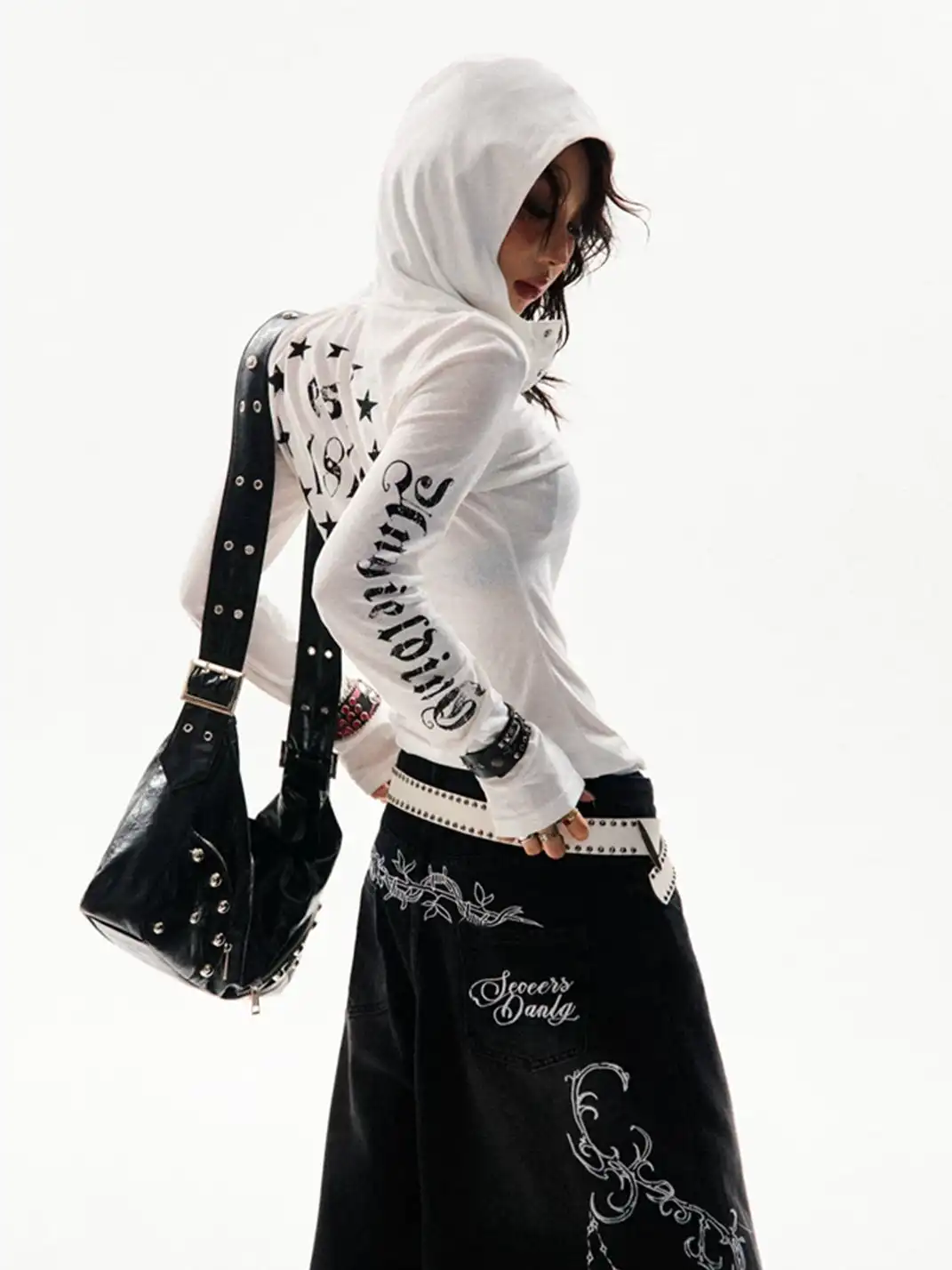 YOUNG STAGE | Gothic Style Hooded Long Sleeve T-Shirt
