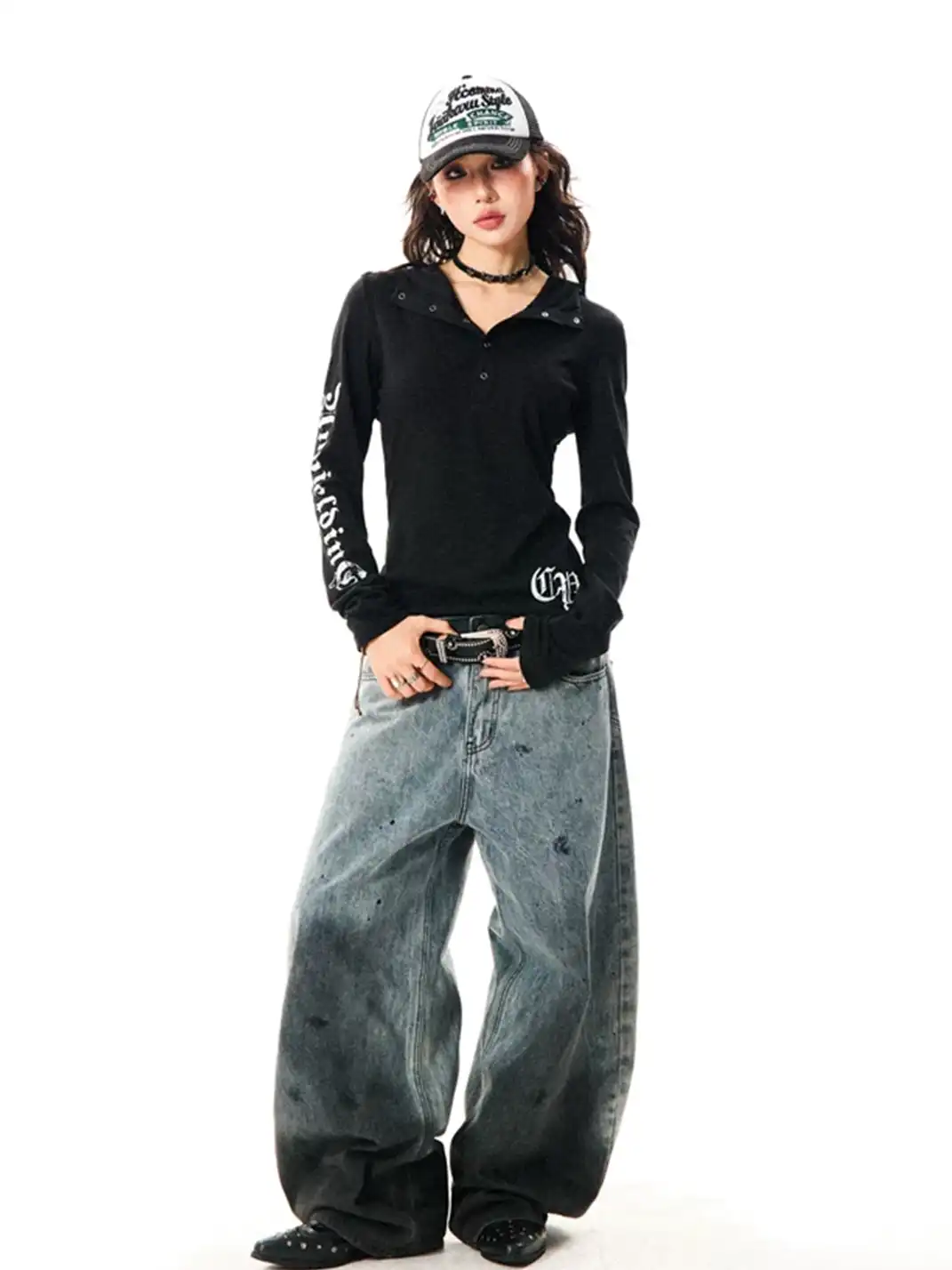 YOUNG STAGE | Gothic Style Hooded Long Sleeve T-Shirt