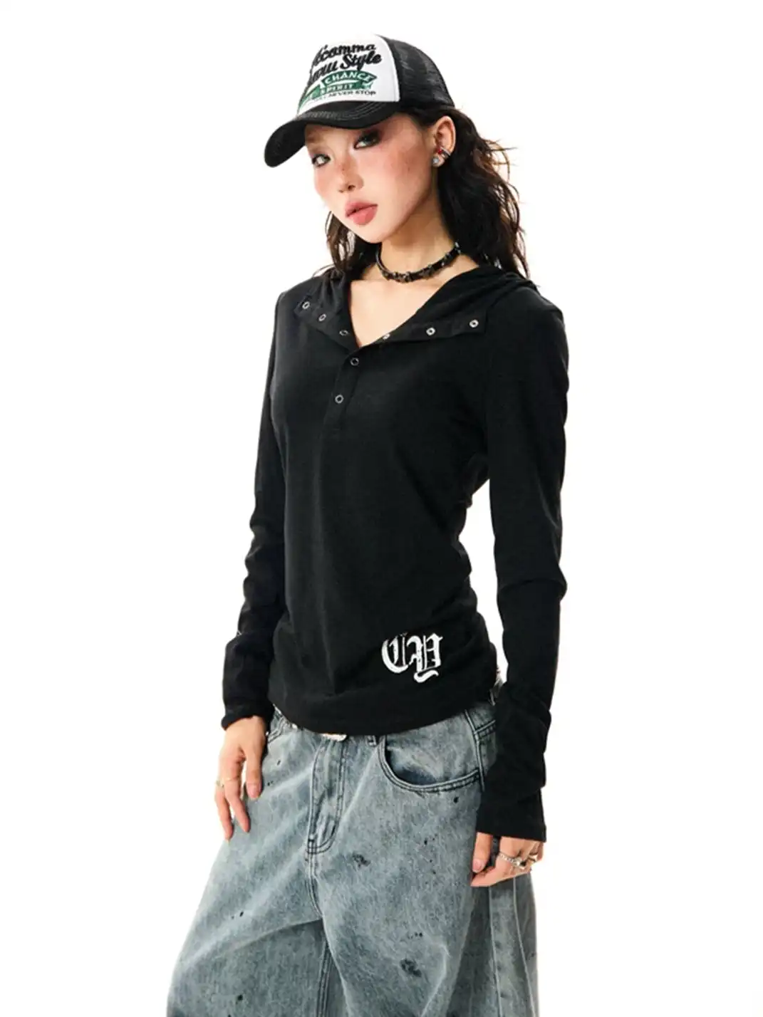 YOUNG STAGE | Gothic Style Hooded Long Sleeve T-Shirt