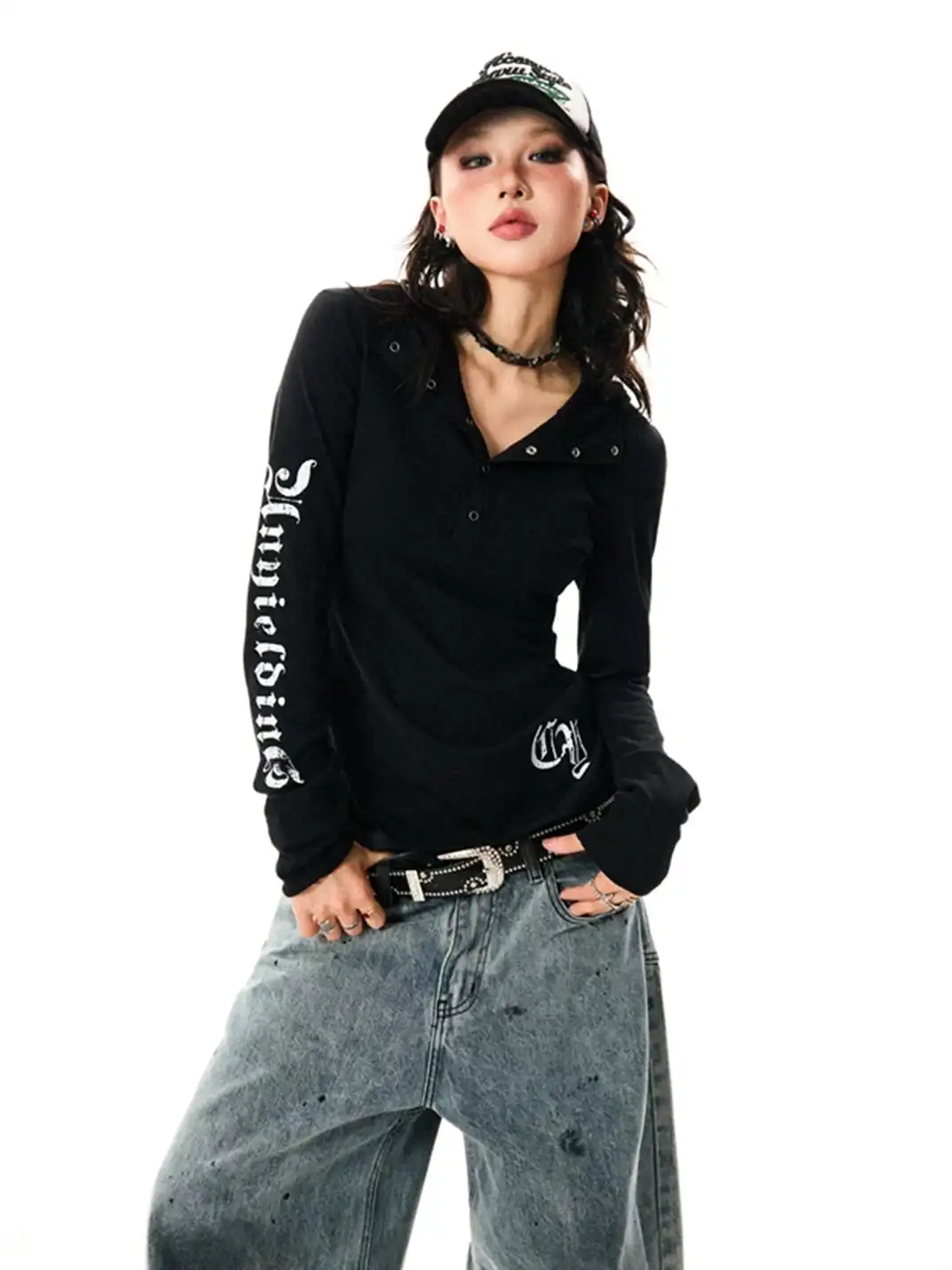 YOUNG STAGE | Gothic Style Hooded Long Sleeve T-Shirt
