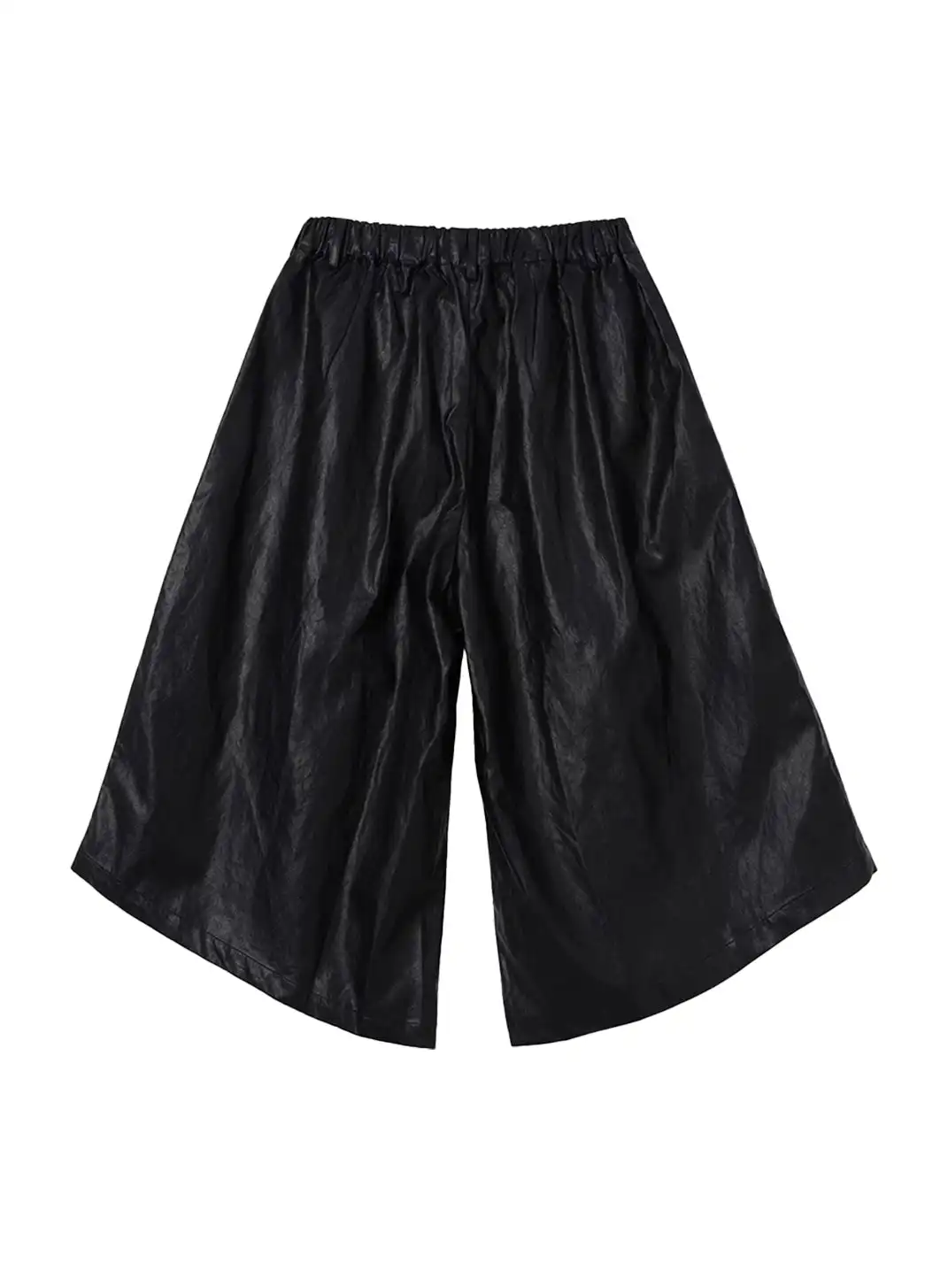 6CRAYON | Elastic Waist Spliced 3D Pleated PU Capri Shorts