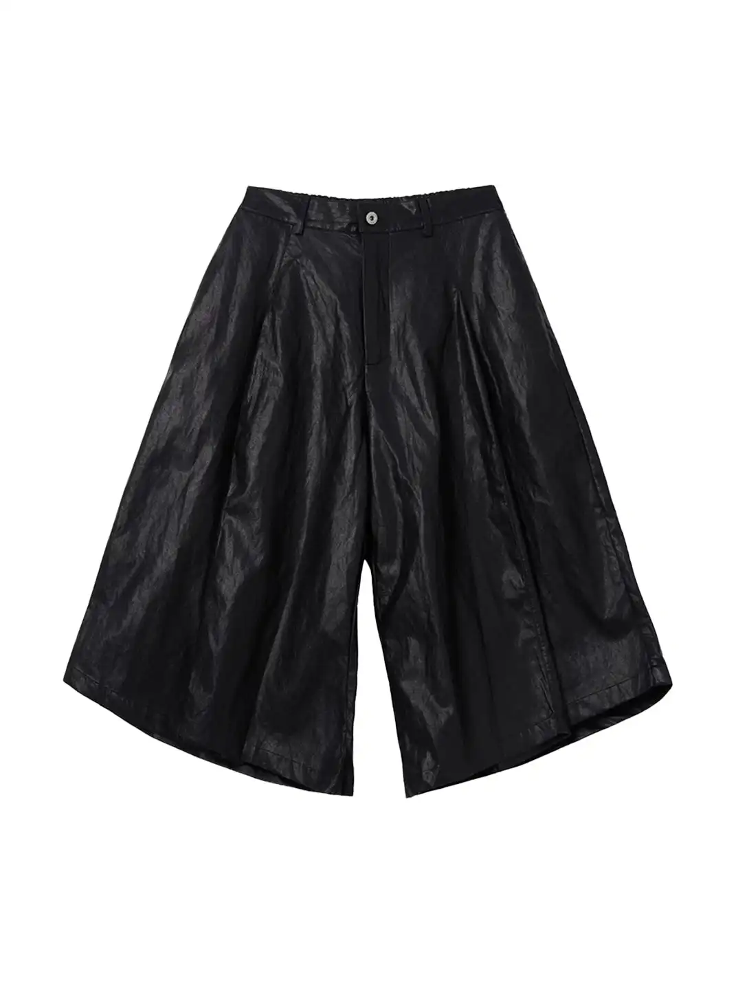 6CRAYON | Elastic Waist Spliced 3D Pleated PU Capri Shorts