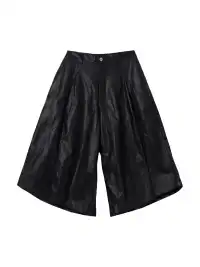 6CRAYON | Elastic Waist Spliced 3D Pleated PU Capri Shorts