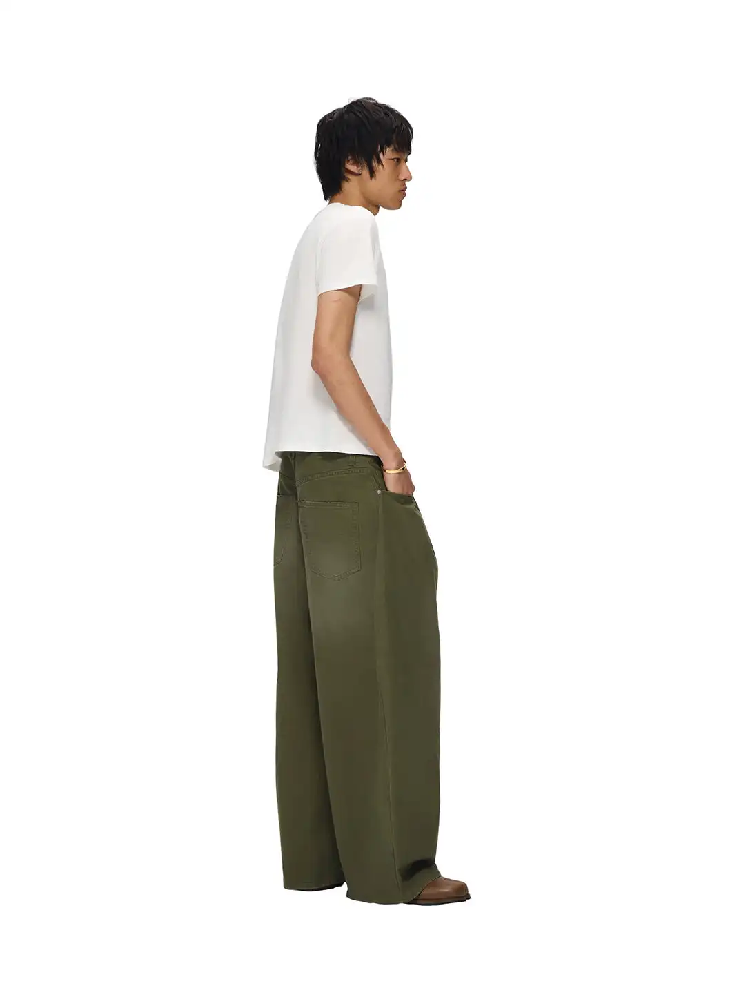 6CRAYON | Vintage Herringbone Washed Wide-Leg Long Pants