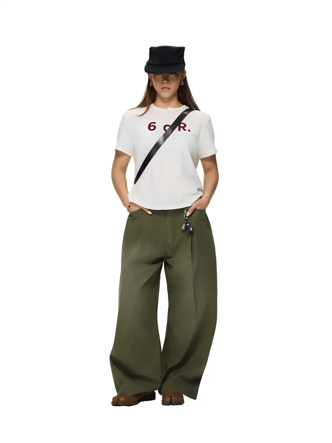 6CRAYON | Vintage Herringbone Washed Wide-Leg Long Pants