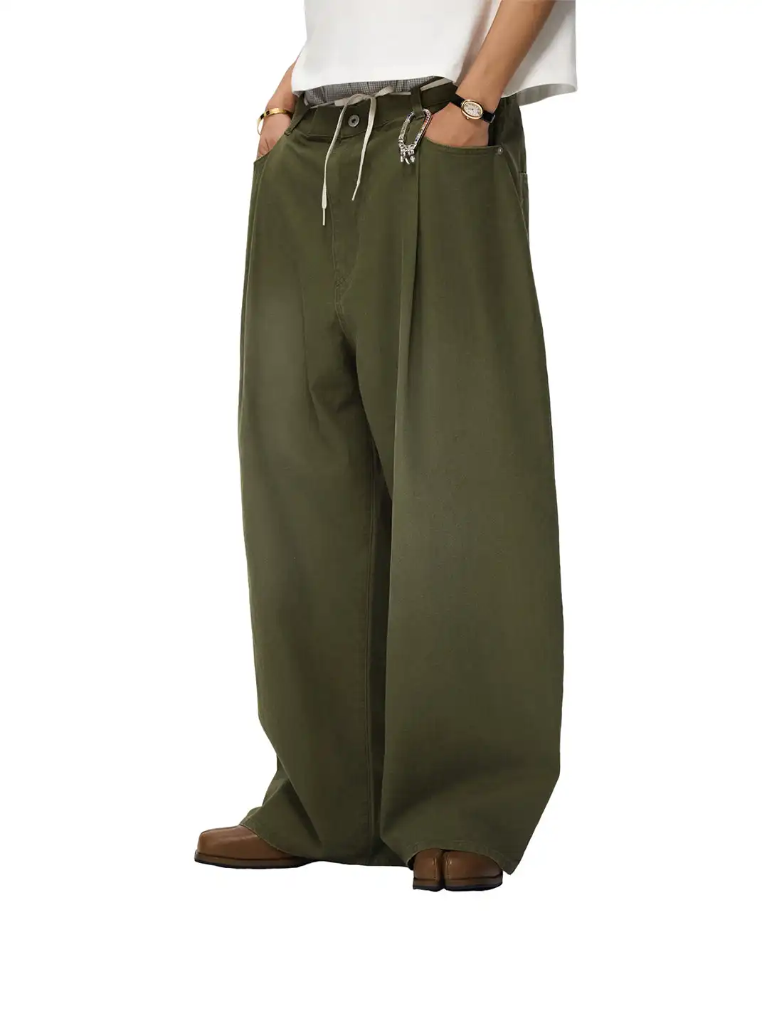 6CRAYON | Vintage Herringbone Washed Wide-Leg Long Pants