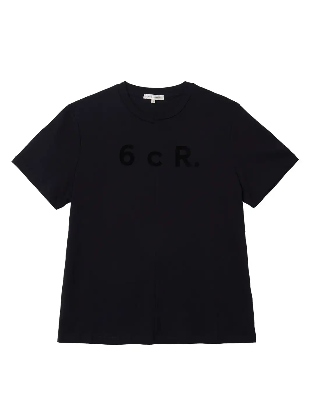 6CRAYON | Staggered Splicing Flocked Print Knit T-Shirt-Black