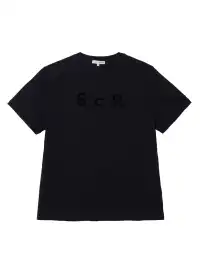 6CRAYON | Staggered Splicing Flocked Print Knit T-Shirt-Black