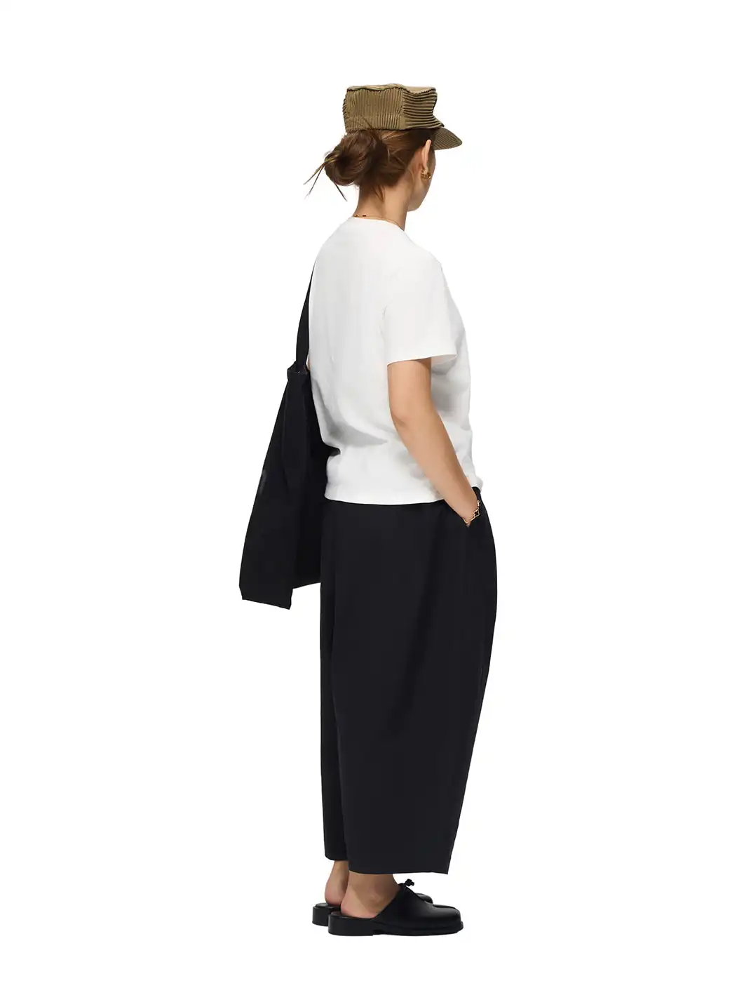 6CRAYON | Drawstring Cuffed Lotus Waist Wide Leg Pants-Black