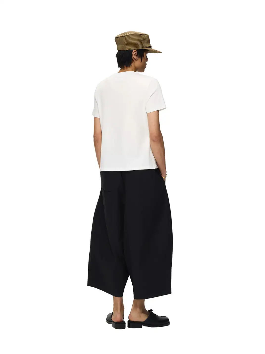6CRAYON | Drawstring Cuffed Lotus Waist Wide Leg Pants-Black