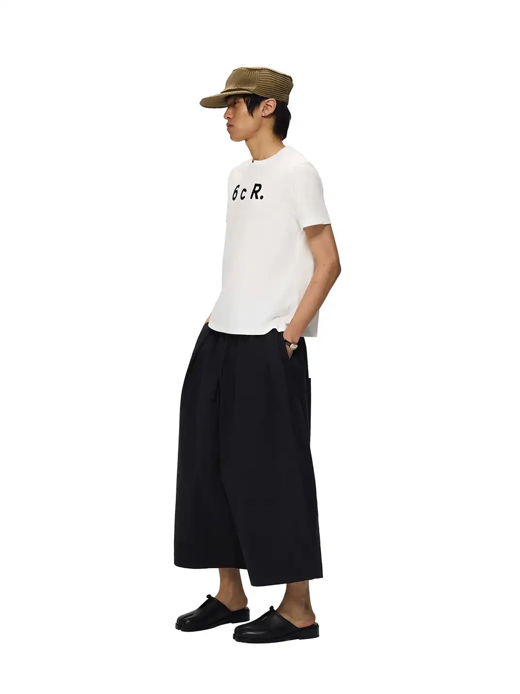 6CRAYON | Drawstring Cuffed Lotus Waist Wide Leg Pants-Black