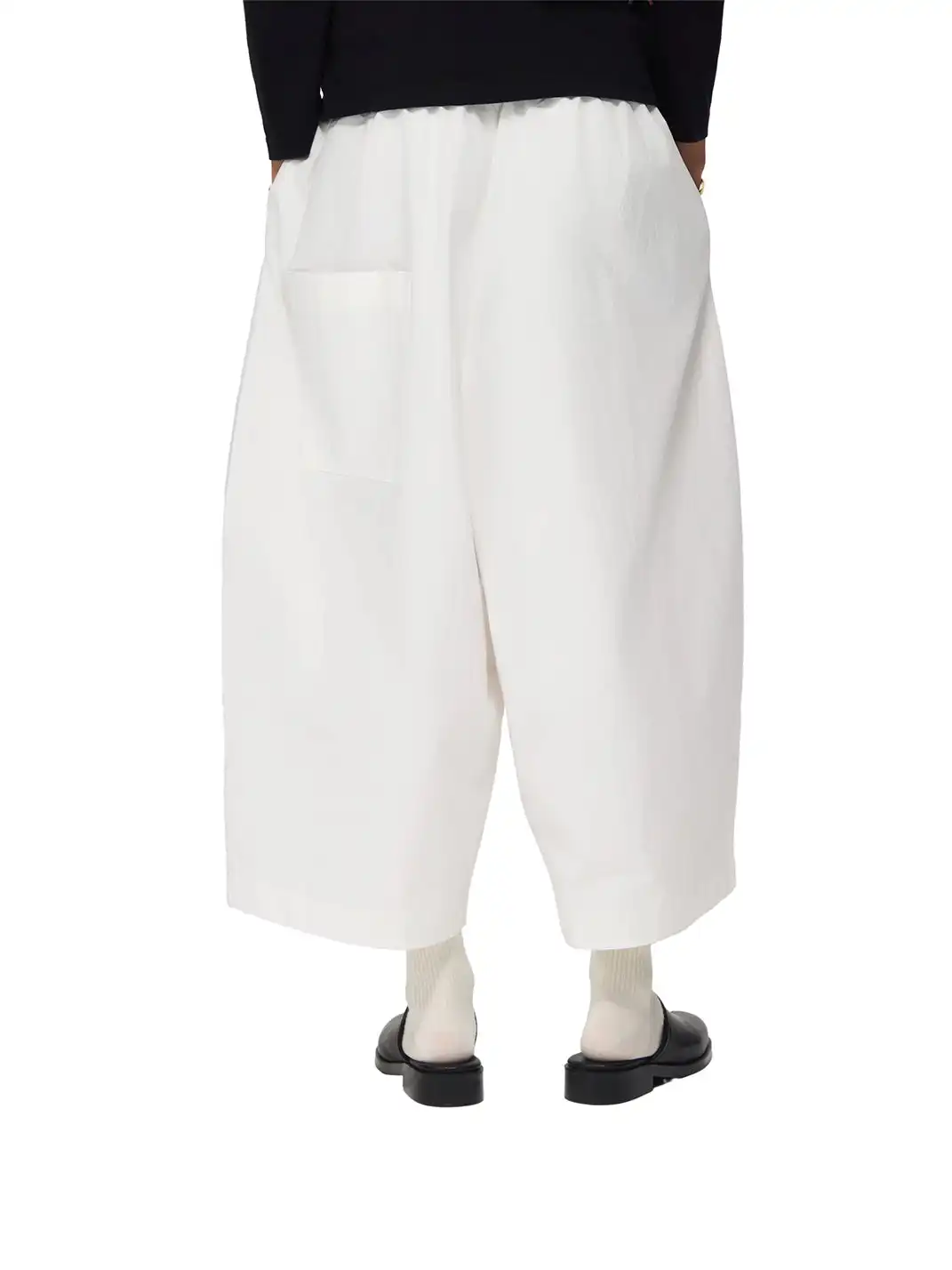 6CRAYON | Drawstring Cuffed Lotus Waist Wide Leg Pants-White