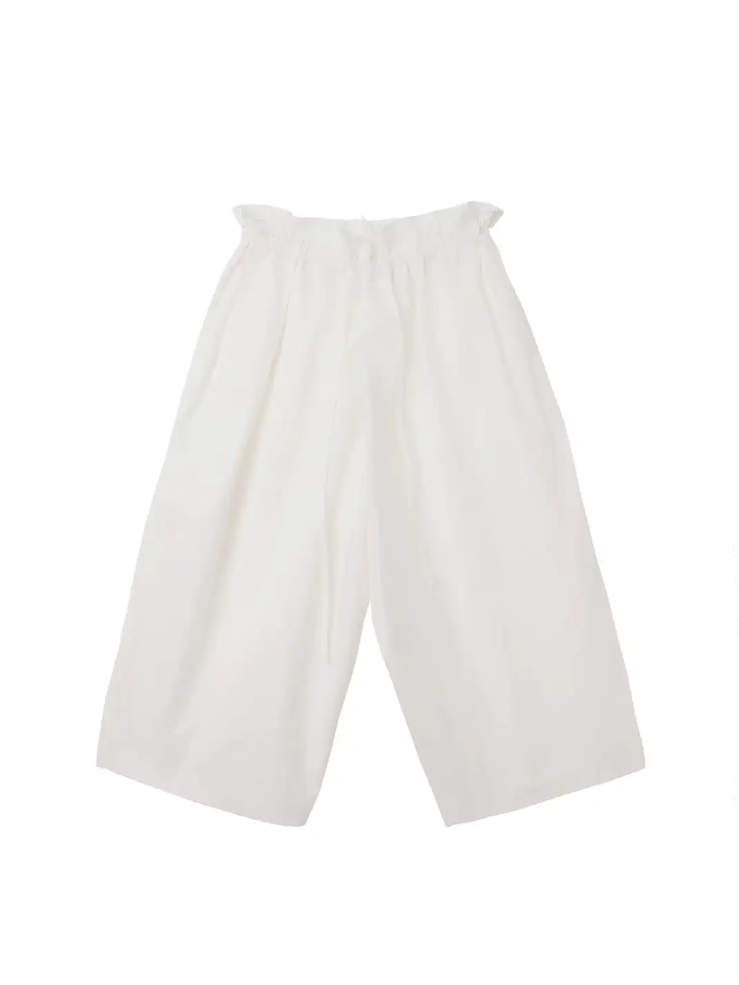 6CRAYON | Drawstring Cuffed Lotus Waist Wide Leg Pants-White