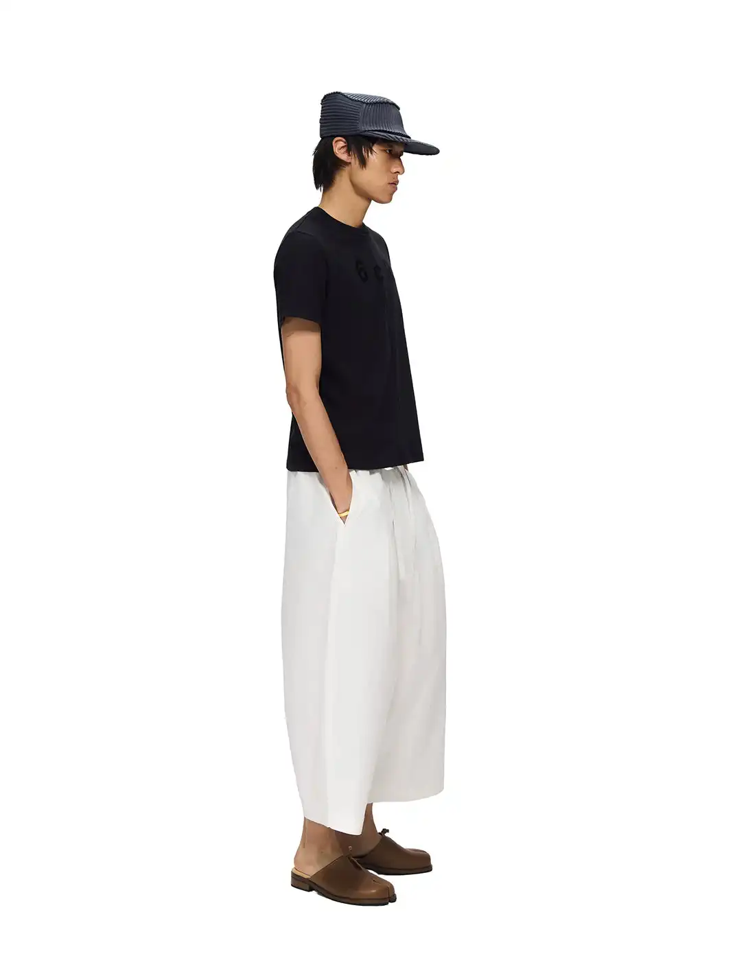 6CRAYON | Drawstring Cuffed Lotus Waist Wide Leg Pants-White