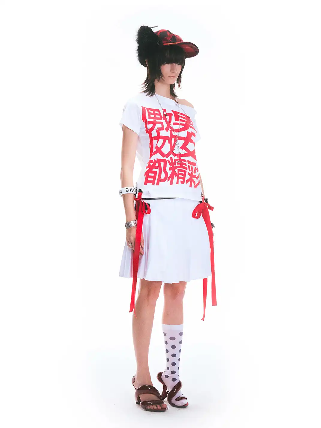 Fruitanari | Red Slogan Ribbon T-Shirt
