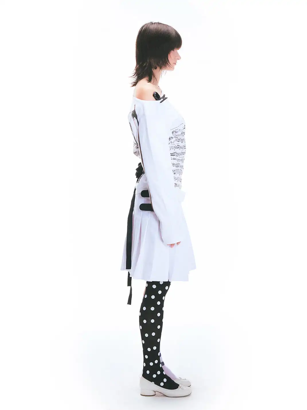 Fruitanari | Music Score Violin Off-Shoulder Long Sleeve T-Shirt