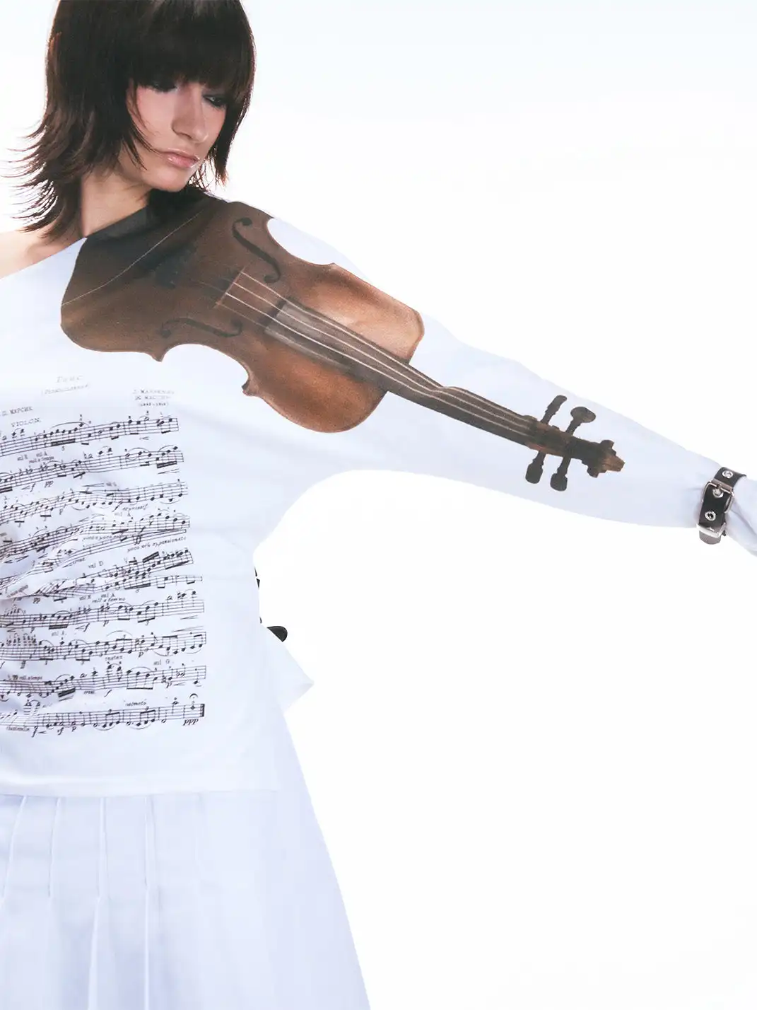 Fruitanari | Music Score Violin Off-Shoulder Long Sleeve T-Shirt