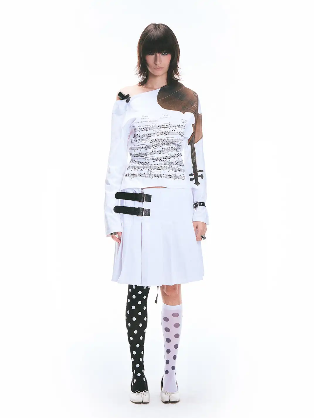 Fruitanari | Music Score Violin Off-Shoulder Long Sleeve T-Shirt