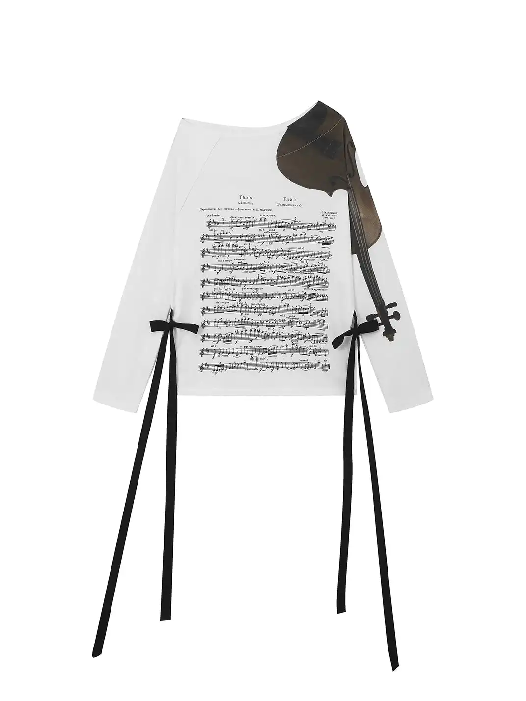 Fruitanari | Music Score Violin Off-Shoulder Long Sleeve T-Shirt