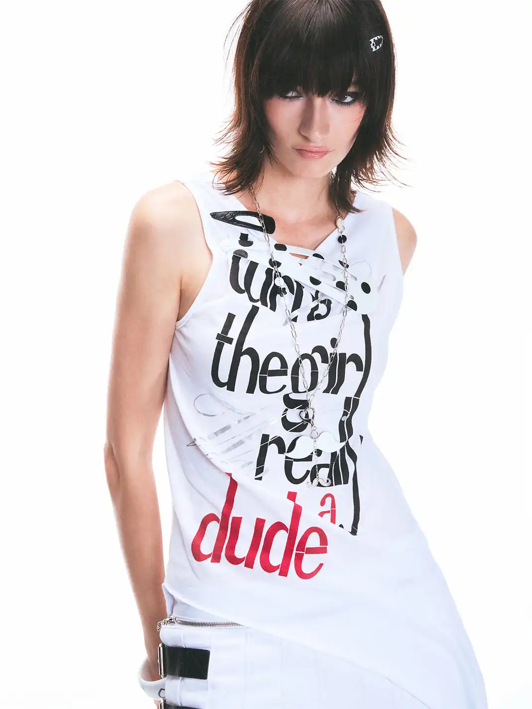 Fruitanari | Printed Irregular Hem Tank Top