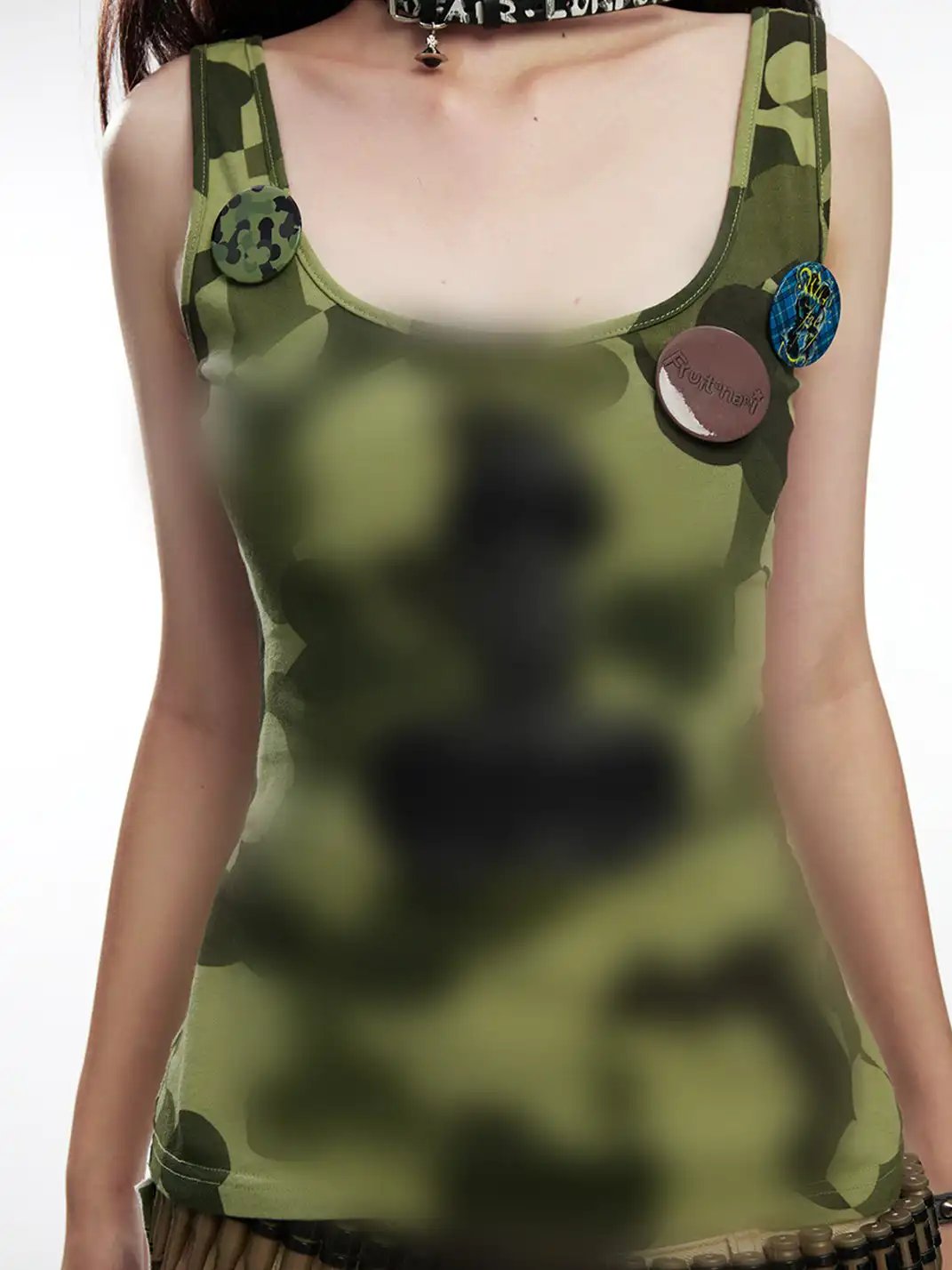 Fruitanari | Camouflage Print Lace-Up Tank Top