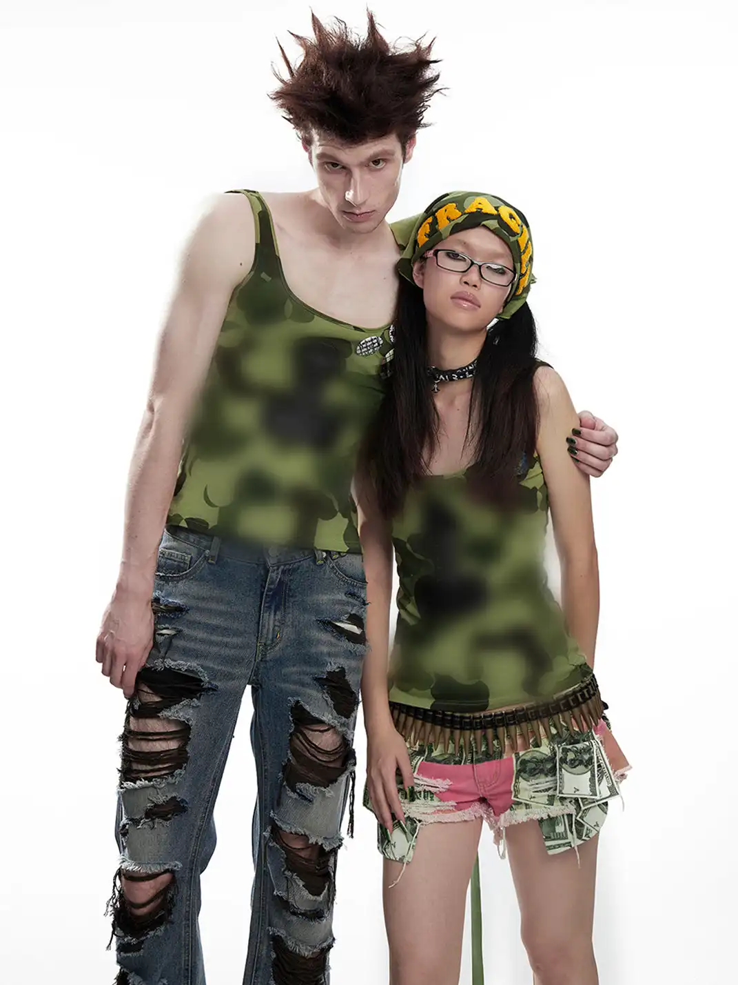 Fruitanari | Camouflage Print Lace-Up Tank Top