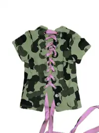 Fruitanari | Camouflage Print Hollow Embroidery Lace-Up T-Shirt