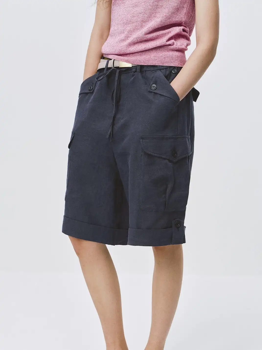 Simple Project | Loose Linen 5-Pocket Cargo Shorts