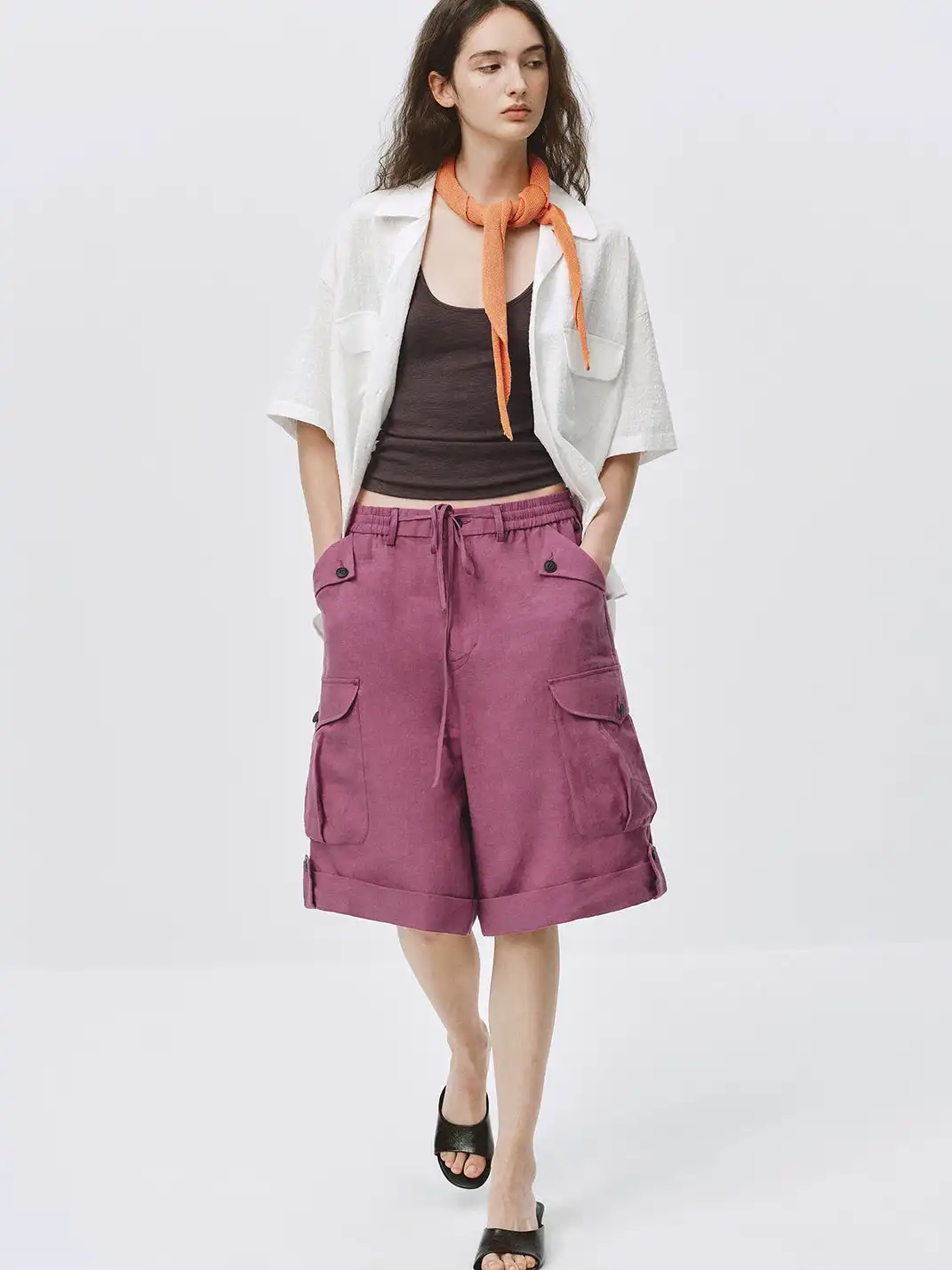 Simple Project | Loose Linen 5-Pocket Cargo Shorts