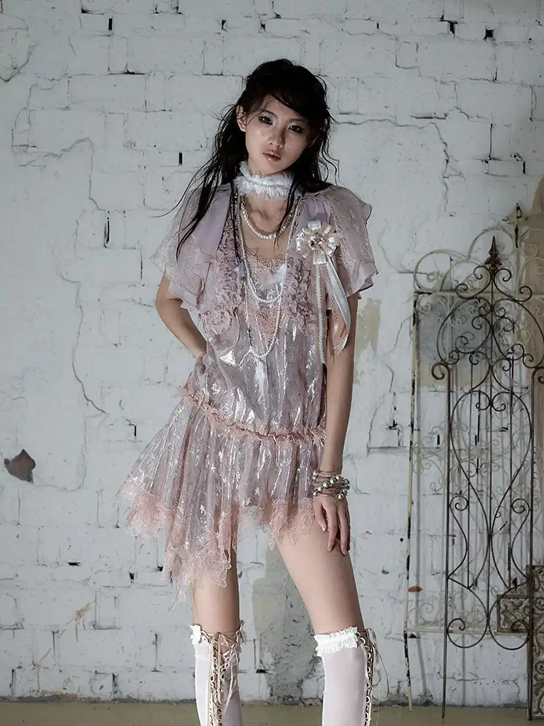 NO ROMANCE | Chiffon Lace Short Sleeve Shrug