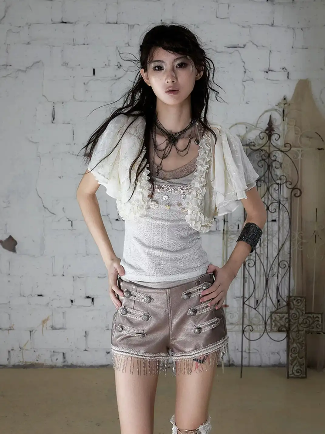 NO ROMANCE | Chiffon Lace Short Sleeve Shrug