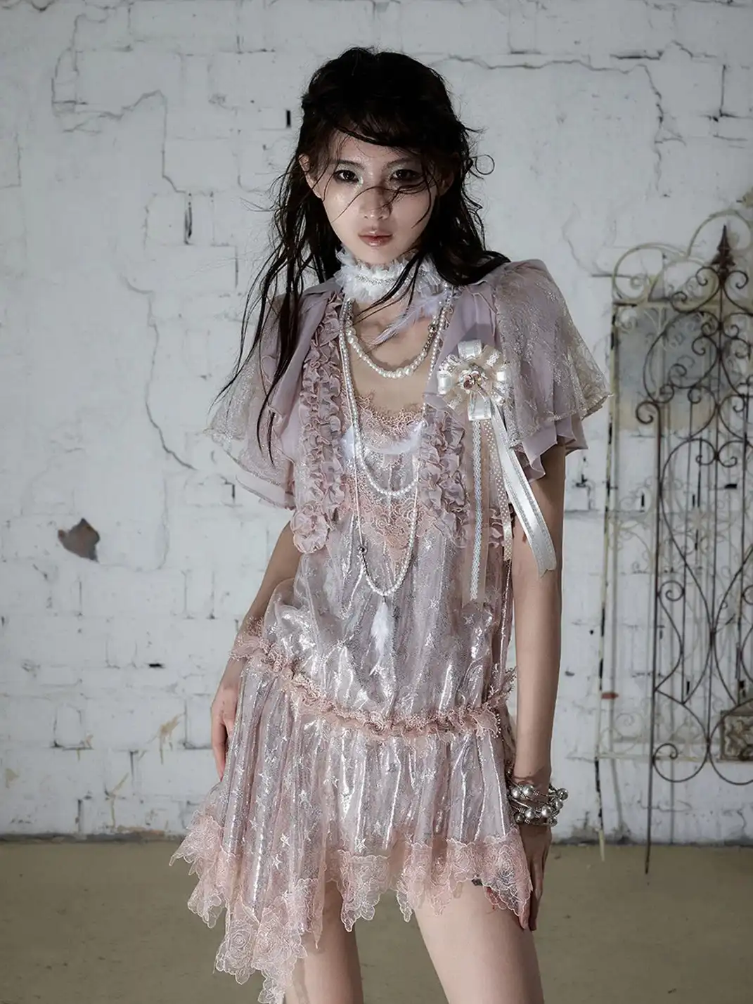 NO ROMANCE | Chiffon Lace Short Sleeve Shrug