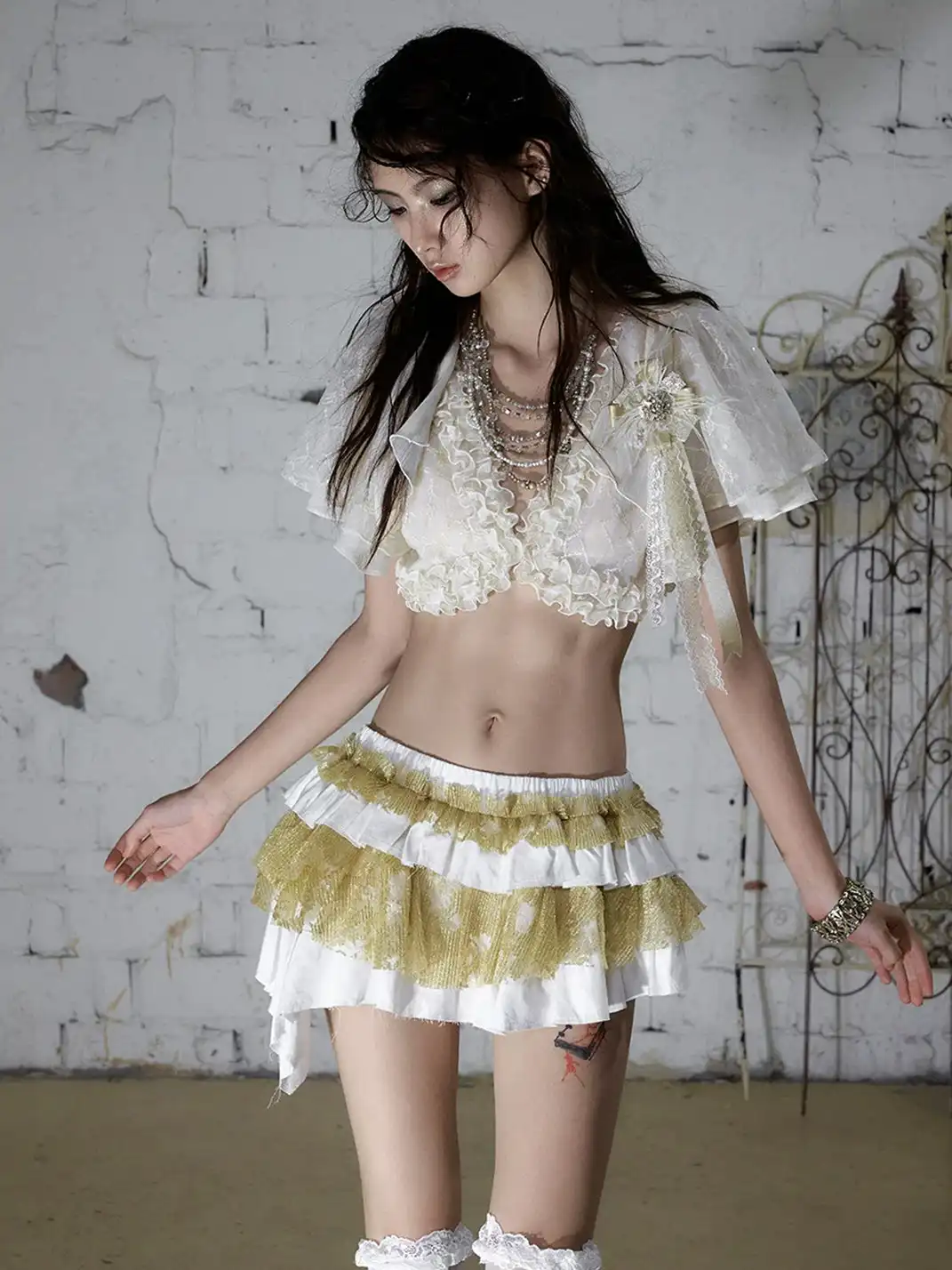 NO ROMANCE | Chiffon Lace Short Sleeve Shrug
