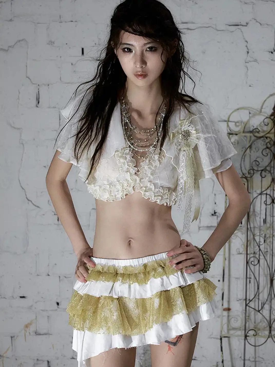 NO ROMANCE | Chiffon Lace Short Sleeve Shrug