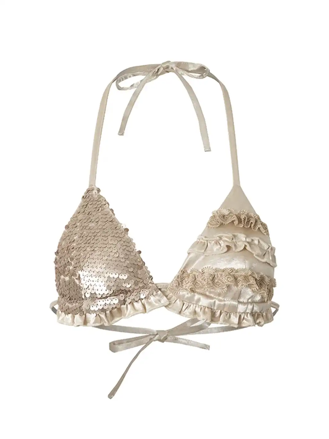 NO ROMANCE | Asymmetric Sequin Lace Satin Bikini Lingerie