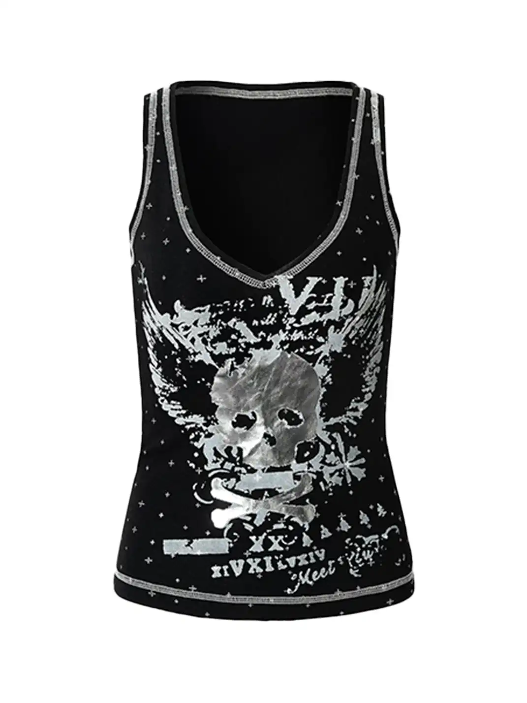 NO ROMANCE | Punk Fake Two-Piece Asymmetric Sleeve Printed T-Shirt