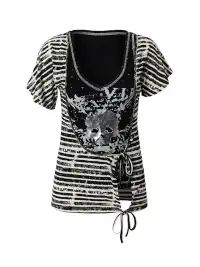 NO ROMANCE | Punk Fake Two-Piece Asymmetric Sleeve Printed T-Shirt