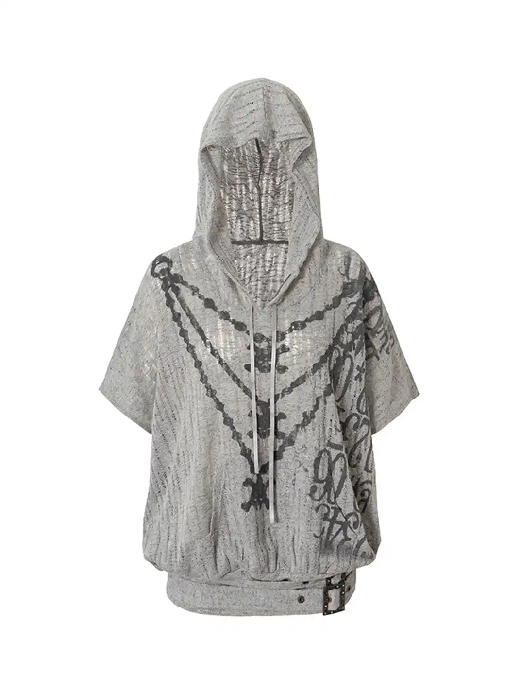 NO ROMANCE | Printed Ripped Knit Hooded T-Shirt
