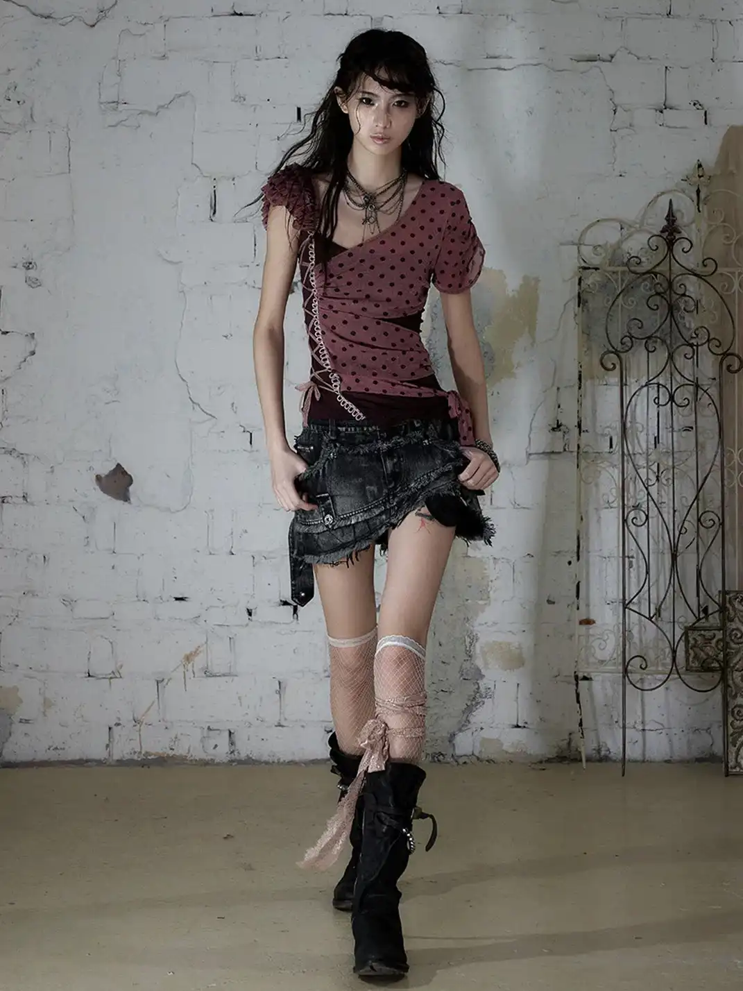 NO ROMANCE | Heavy Spliced Raw Edge Irregular Denim Skirt