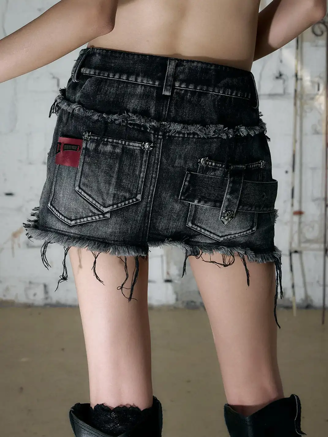 NO ROMANCE | Heavy Spliced Raw Edge Irregular Denim Skirt
