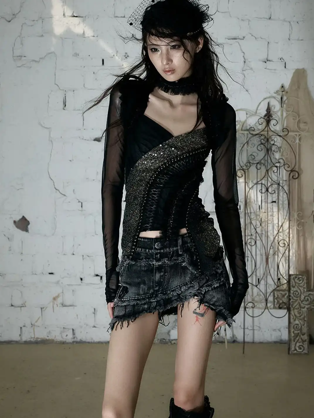 NO ROMANCE | Heavy Spliced Raw Edge Irregular Denim Skirt