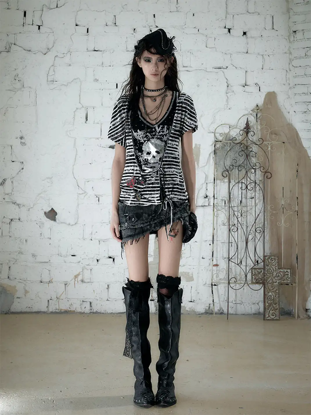 NO ROMANCE | Heavy Spliced Raw Edge Irregular Denim Skirt