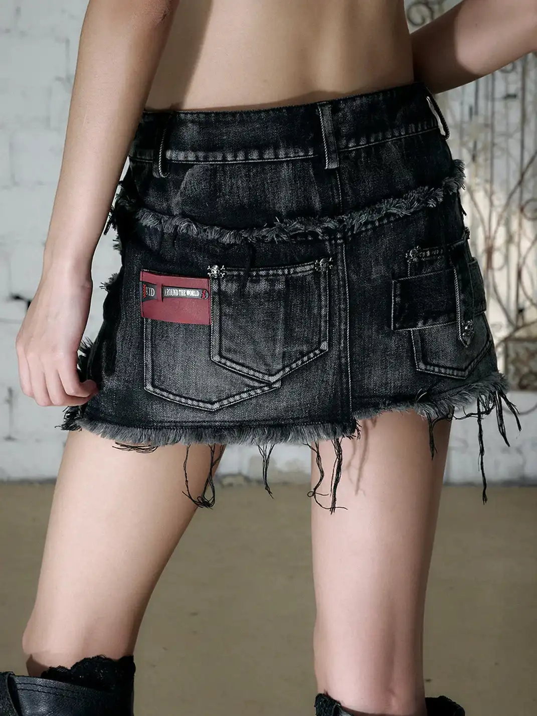 NO ROMANCE | Heavy Spliced Raw Edge Irregular Denim Skirt