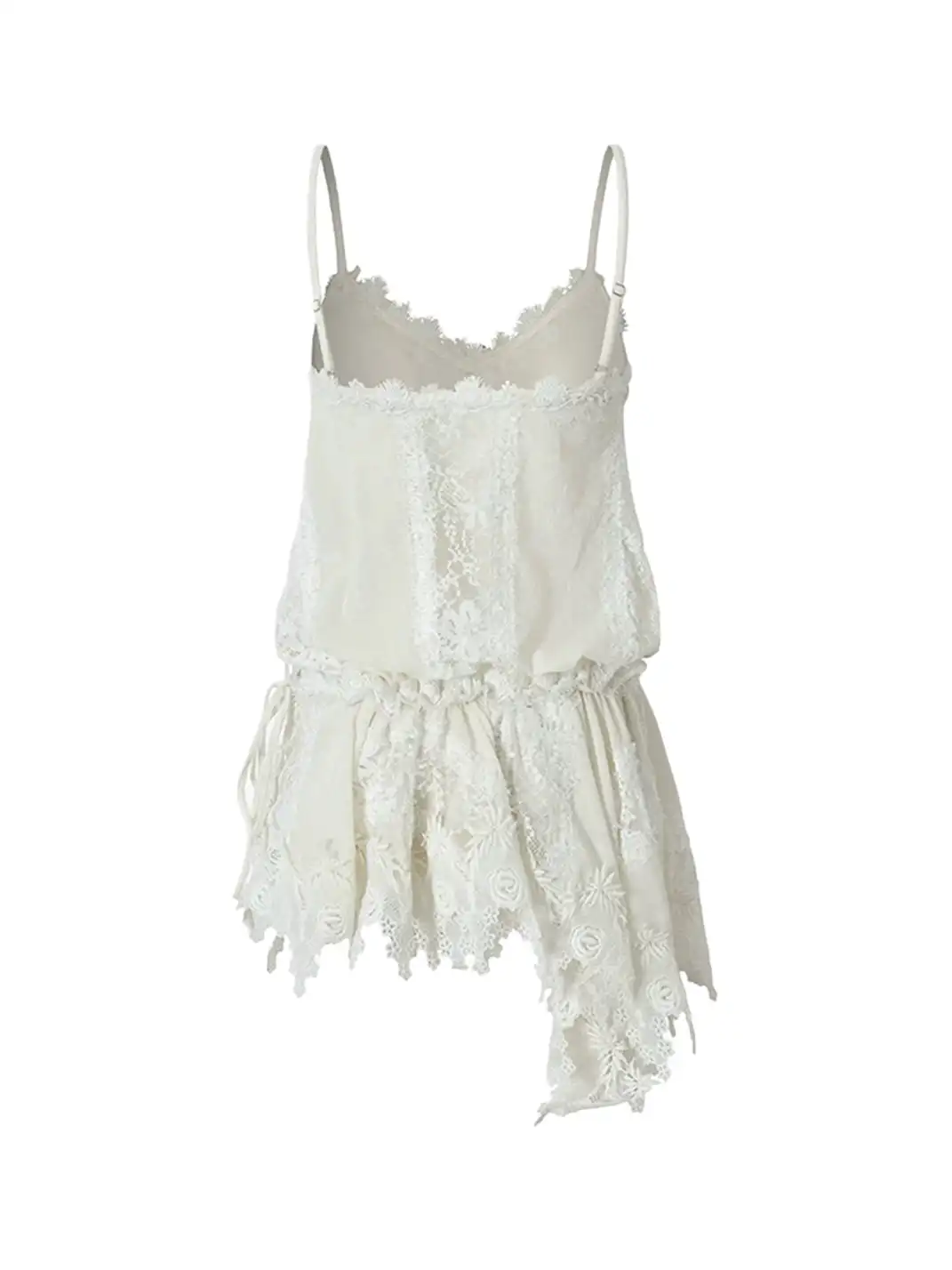 NO ROMANCE | Lace Trim Irregular Velvet Drawstring V-Neck Slip Dress