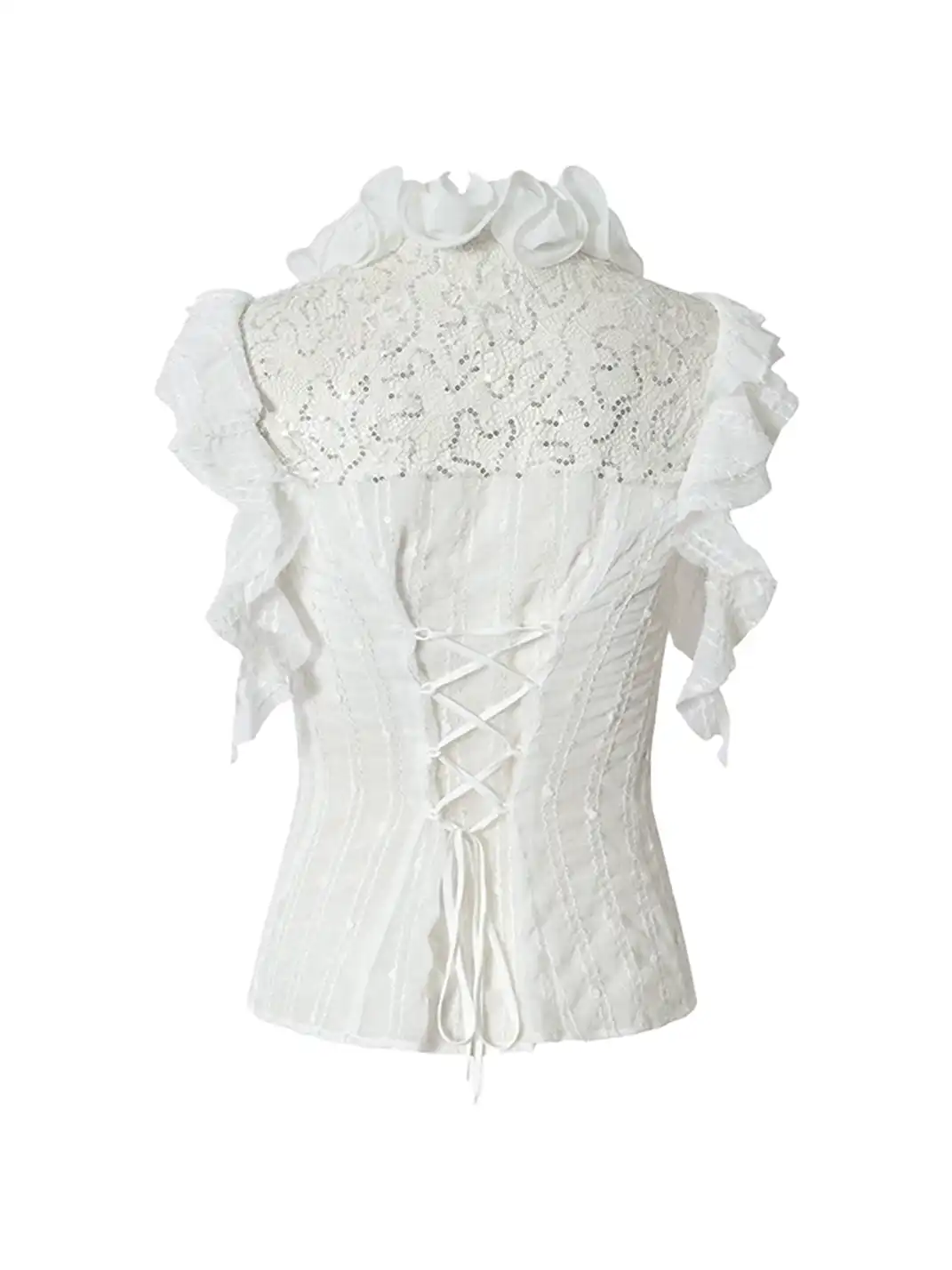NO ROMANCE | Ruffled Sequin Spliced Waist Tie Top