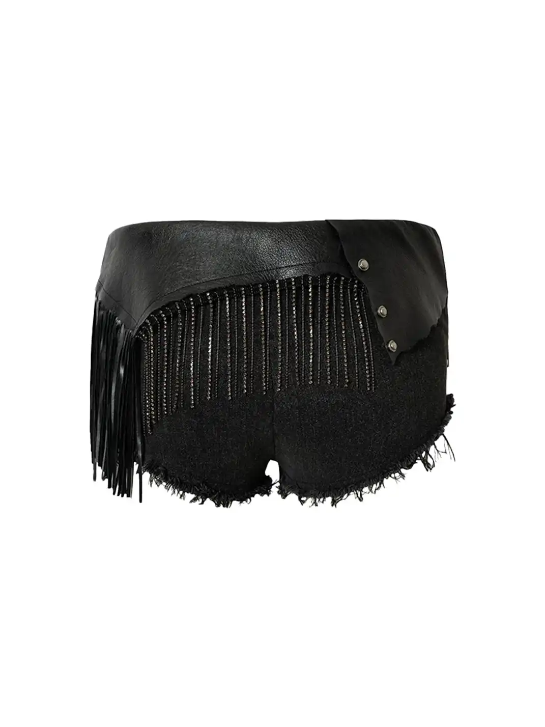 NO ROMANCE | Tassel Spliced Leather Low Waist Denim Hot Shorts
