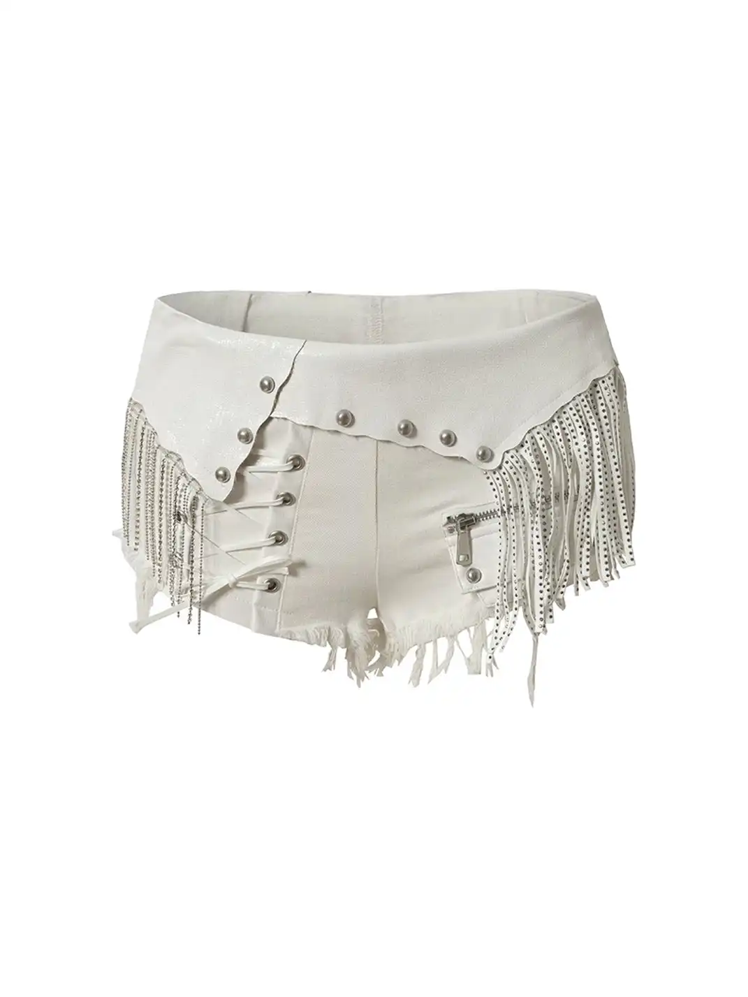 NO ROMANCE | Tassel Spliced Leather Low Waist Denim Hot Shorts