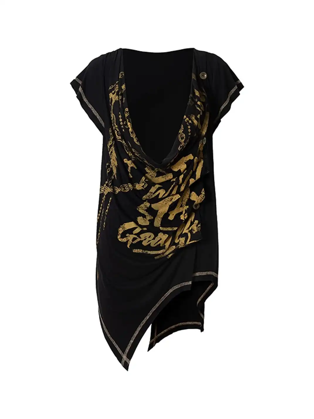 NO ROMANCE | Punk Printed Deep V Irregular Cowl Neck T-Shirt