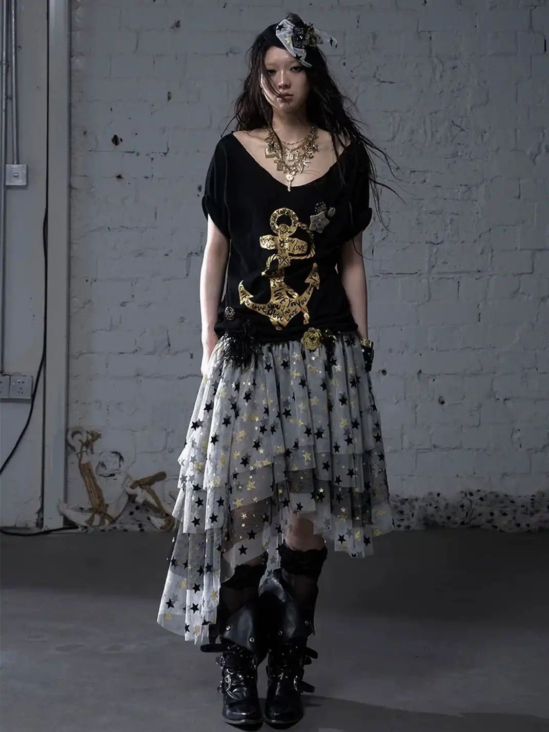 NO ROMANCE | Vintage Printed Wide Neck Loose T-Shirt