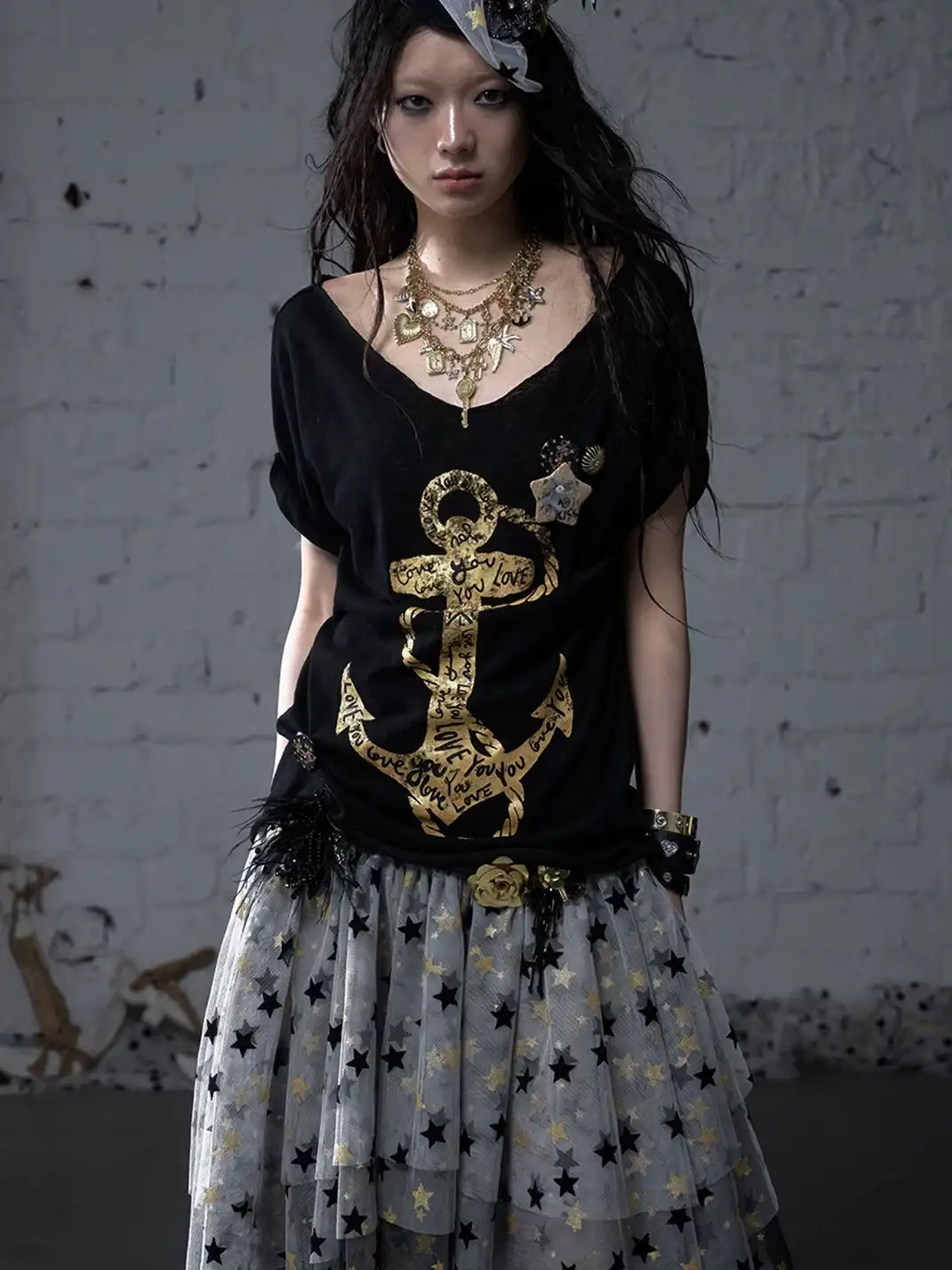 NO ROMANCE | Vintage Printed Wide Neck Loose T-Shirt
